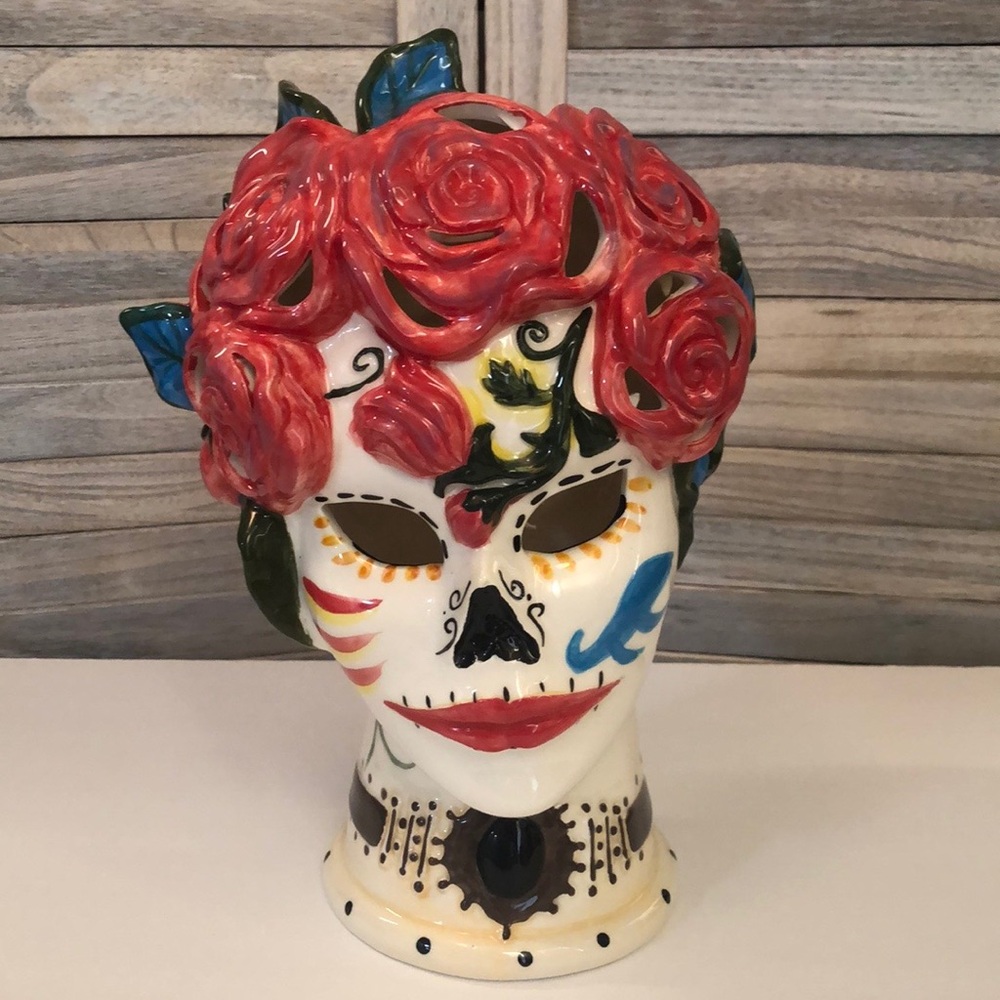 Dia de los muertos sugar skull catrina tea light holder new